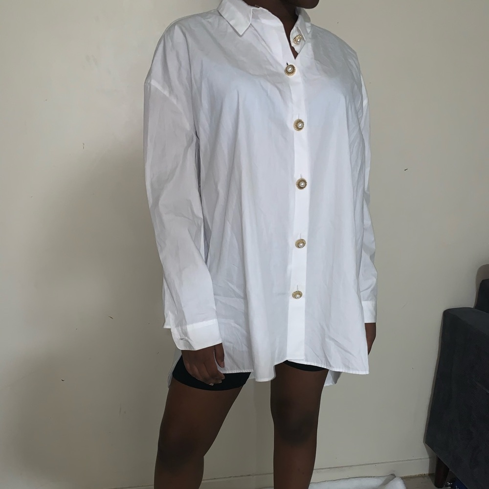 Zara- Oversize poplin shirt with gem buttons